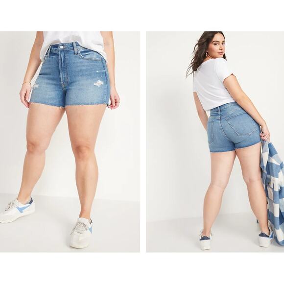 High-Waisted OG Straight Ripped Cut-Off Jean Shorts Women 24 Old Navy Plus Size - Picture 3 of 12